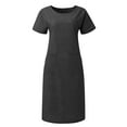 thumbnail image 4 of ELFINDEA Dresses for Women 2024 Plus Size Dresses Casual Solid Color Short-sleeve O-neck Stitching Loose Pocket Cotton Linen Black M, 4 of 5