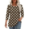 thumbnail image 5 of Ayolanni Womens Tops for Teachers Brown 3/4 Length Sleeve Boat Neck Cute Polka Dot Buttons Blouses Ladies Tops XL, 5 of 7