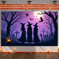 thumbnail image 3 of Spooky Halloween Banner Witch Theme Graveyard Scene for Halloween Party Outdoor Decoration Indoor Celebration, 3 of 9