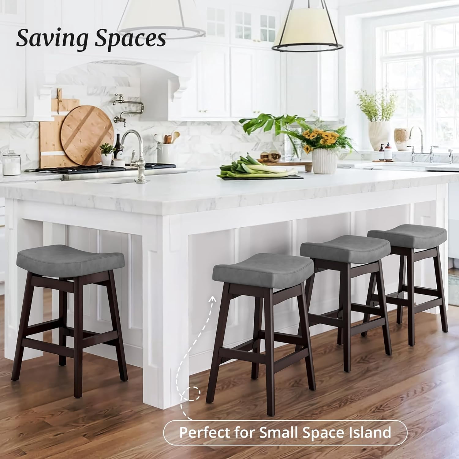 Dycanpo Saddle Seat Counter Height Bar Stools Set of 4 for Kitchen Counter, Dining, 24in, Dark Gray