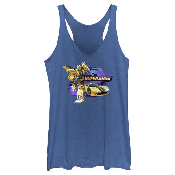 Women's Transformers: EarthSpark Bumblebee Badge Racerback Tank Top Royal Blue Heather 2X Large