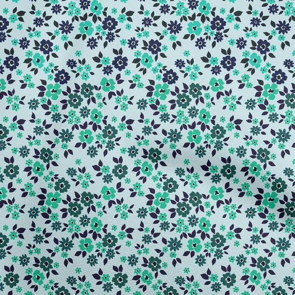 oneOone Polyester Spandex Turquoise Blue Fabric Florals Sewing Material Print Fabric By The Yard 56 Inch Wide