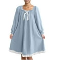 thumbnail image 2 of Royisotas Womens Plus Size Nightgowns Midi Flannel Nightshirts Winter Long Sleeve Solid Color Comfy Crewneck SleepShirts for Women, 2 of 6
