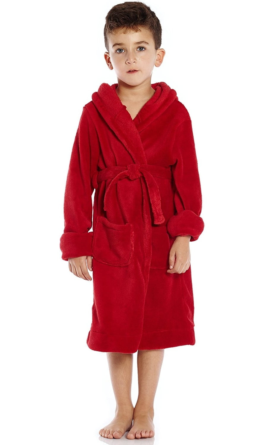 Leveret Leveret Kids Fleece Sleep Hooded Robe Red Size 6 Years