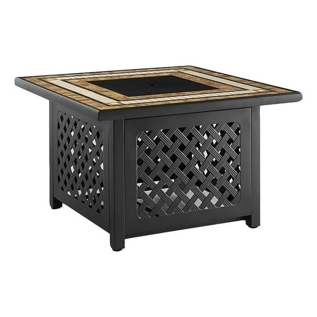 Afuera Living Square Traditional Metal/Tile Patio Fire Pit in Brown/Black