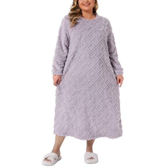 Agnes Orinda Women's Plus Size Pajama Dress Fleece Long Sleeve Loungewear Fuzzy Cozy Long Nightgowns 1X Purple