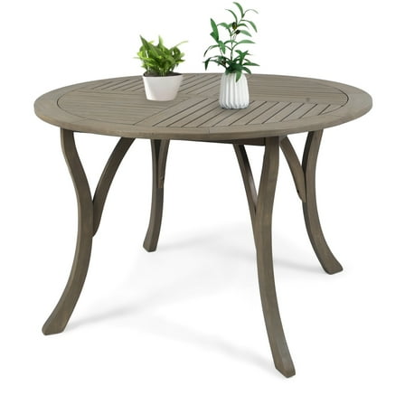 Auranook 47" Outdoor Acacia Wood Round Table with Grey Teak Finish, Patio Dining Table for Garden, Backyard