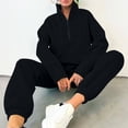 thumbnail image 6 of Women Fall 2 Piece Lounge Outfit Solid Color Classic Versatile Shirt Straight Pants Set Long Sleeved Round Neck Shirt Set Plus Size Tracksuit Casual Outfit Black M, 6 of 8