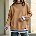 thumbnail image 2 of Hearthz Fake Two Piece Pullover Sweatshirts for Women Long Sleeve Striped Cuff Layered Women's Crewneck Sweatshirts Fall Winter Warm Women's Pullover Sweaters, 2 of 5