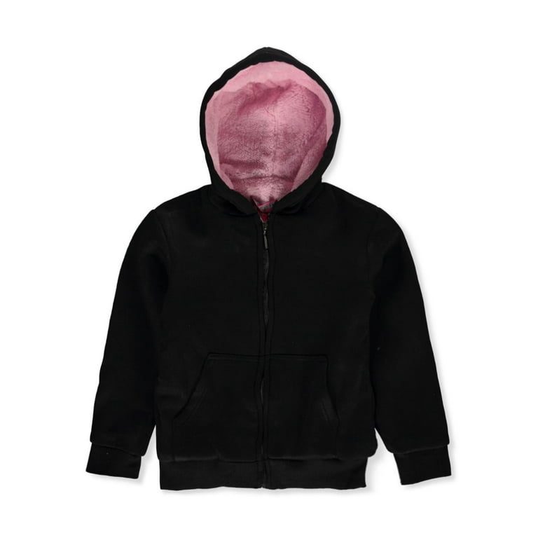 Coney Island Girls' Faux Fur Lined Zip Hoodie - black, 4 (Little