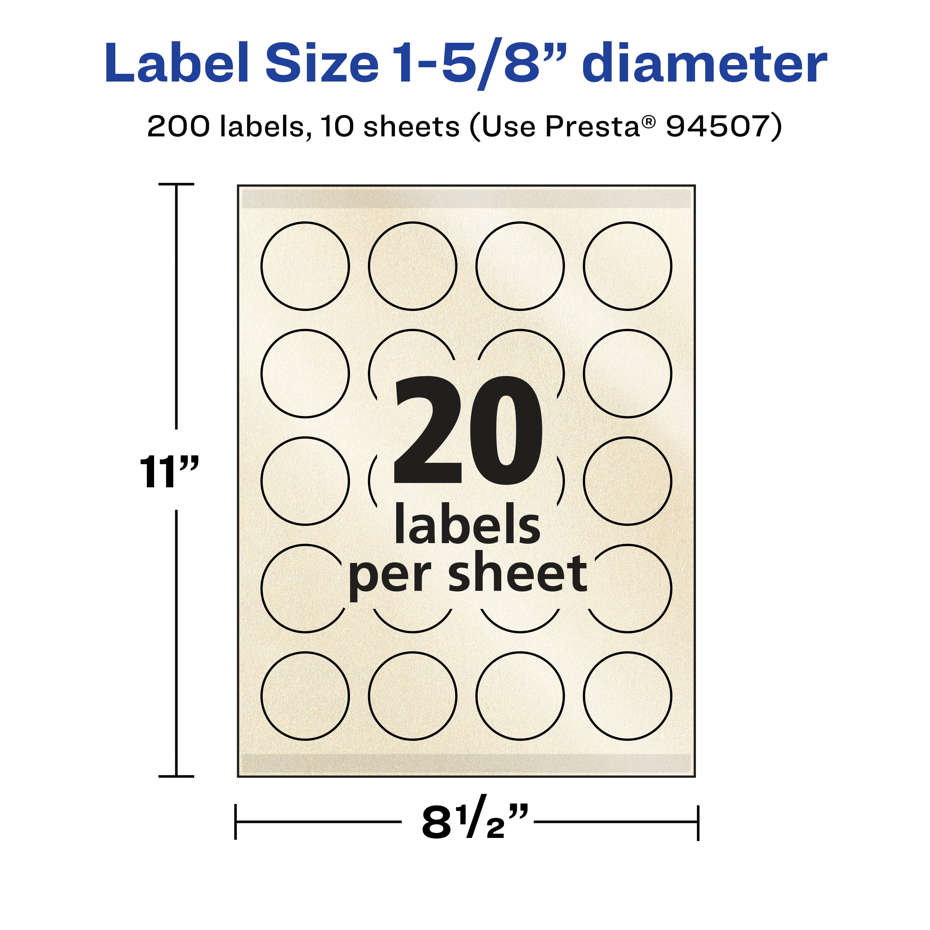 Avery Pearlized Ivory Round Labels, 1-5/8" Diameter, 200ct