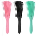thumbnail image 1 of Cepillo para desenredar, cepillo para cabello rizado, cepillo para desenredar para cabello rizado, peine para desenredar el cabello para cabello afro texturizado 3A a 4C, cabello ondulado, rizado y peludo, 3 piezas (rosa+negro+verde) ER, 1 of 5