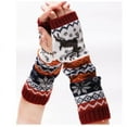 thumbnail image 4 of Guantes largos de medio dedo de lana con diseño de cervatillo, conjunto de guantes de invierno cálidos para mujer, guantes de dibujos animados tejidos, guantes navideños, 4 of 5