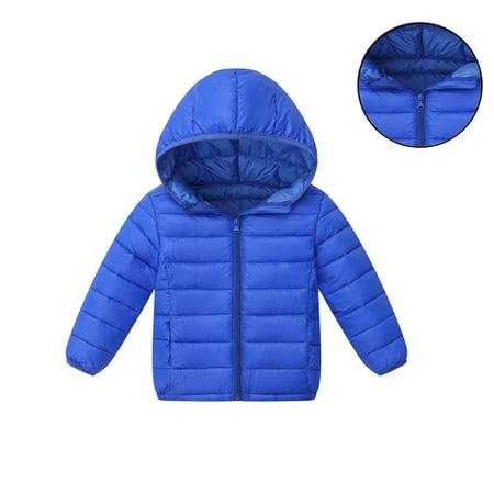 Kids Winter Coat for Girls Hooded Puffer Jacket Blue Puffer Coat Full-Zip Long Sleeve Waterproof Boys Lightweight Jacket 5-6 Years Winter Coat Girl