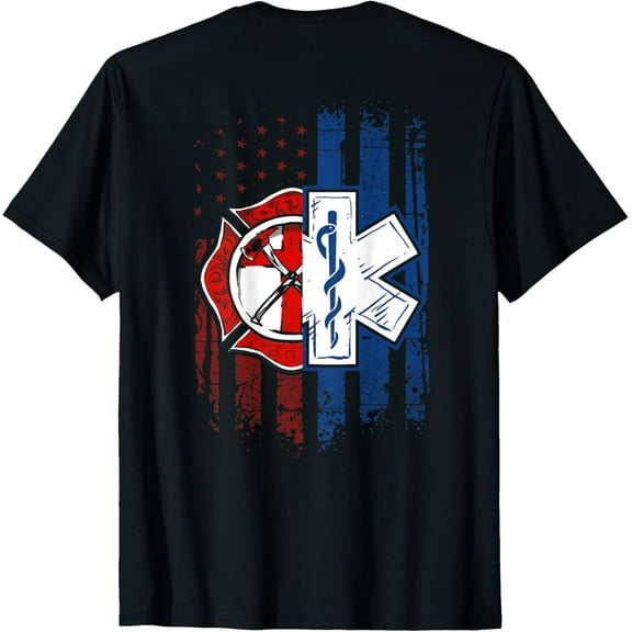 Patriotic Paramedic Firefighter EMT USA Flag EMS T-Shirt