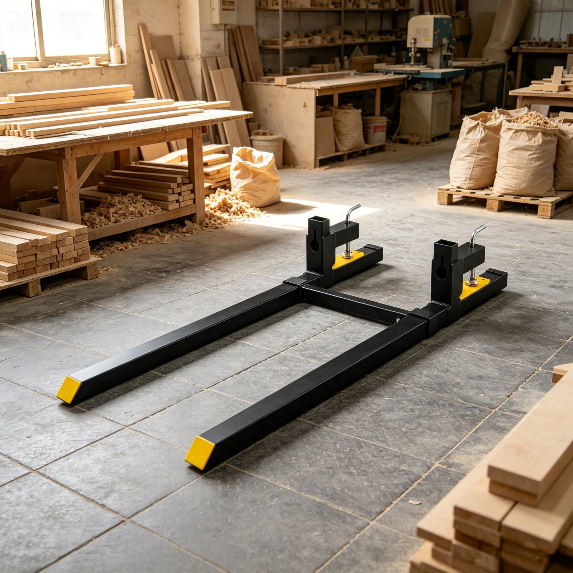 2000lbs 60" Clamp-On Pallet Forks, Heavy Duty Tractor Bucket Forks with Adjustable Stabilizer Bar for Skid Steer