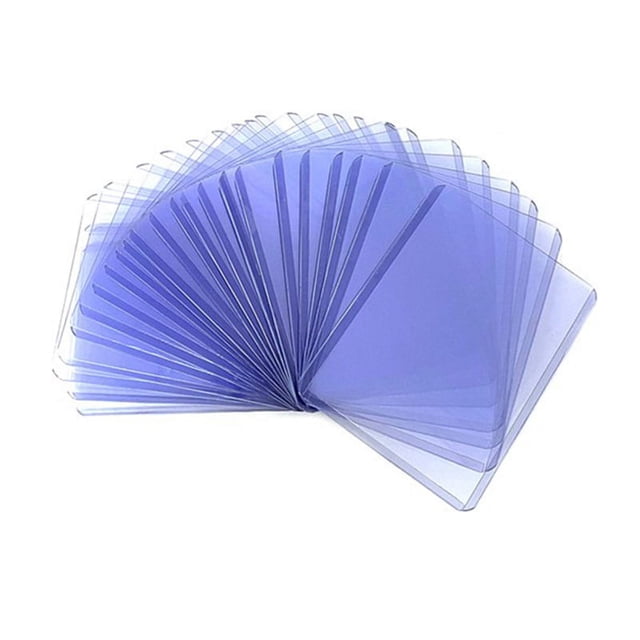 50Pcs Holder Toploaders and Clear Sleeves for Collectible Trading Basketball Sports Cards 35PT Rigid Plastic. Transparent PVC trading card sleeves and rigid top loaders designed to protect cards from dust, scratches, and water damage. Ideal for storing and displaying collectible cards such as baseball, basketball, hockey, and cartoon cards. Compact 3 x 4 inch size for easy portability.