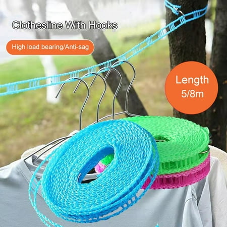 

Bolincty 2Pcs 5/8M Clothesline with Stainless Steel Hooks Portable Travel Heavy Duty Anti-slip Windproof Indoor Outdoor Camping Clothing Drying Rope