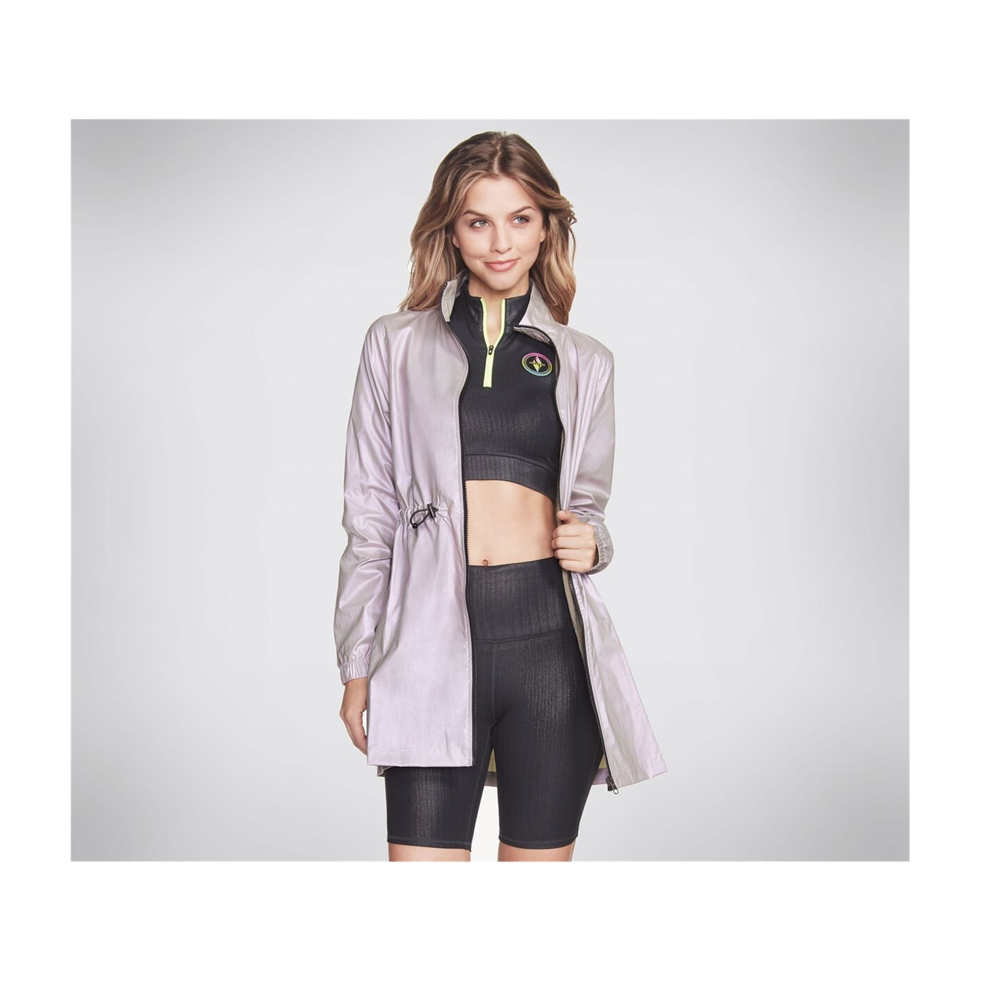 Skechers Womens Supply Iridescent Parka Coat Metallic Small