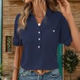 thumbnail image 4 of Scyoekwg Womens Casual Short Sleeve Tops Turndown Collar Button Pocket Tops Solid Color Trendy Shirts Loose Lightweight Blouses (Navy,L), 4 of 7