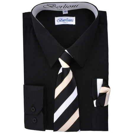 Boy's Fashion Solid Color Dress Shirt Tie and Hanky Set