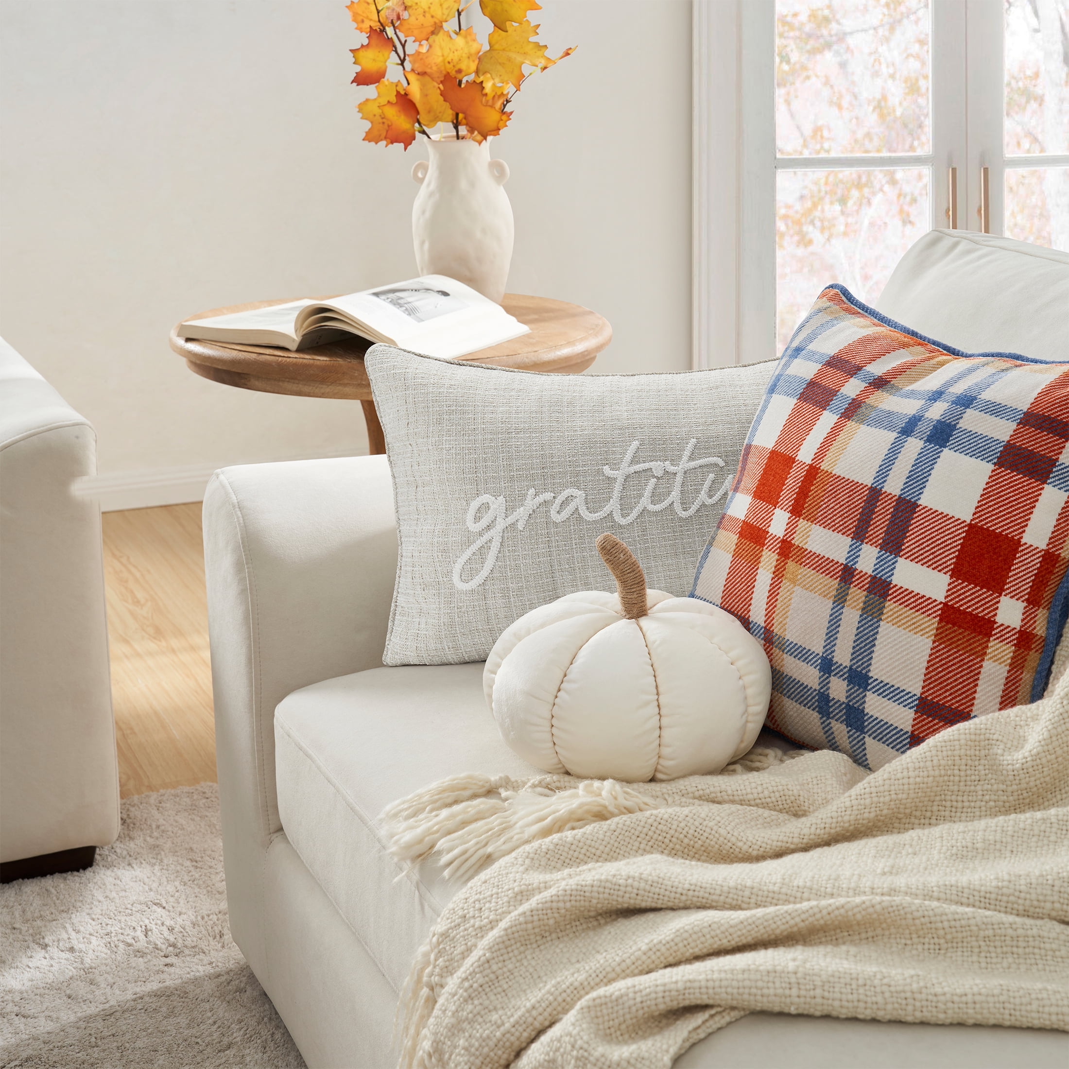 Way to Celebrate Shaped Velvet Pumpkin, Ivory