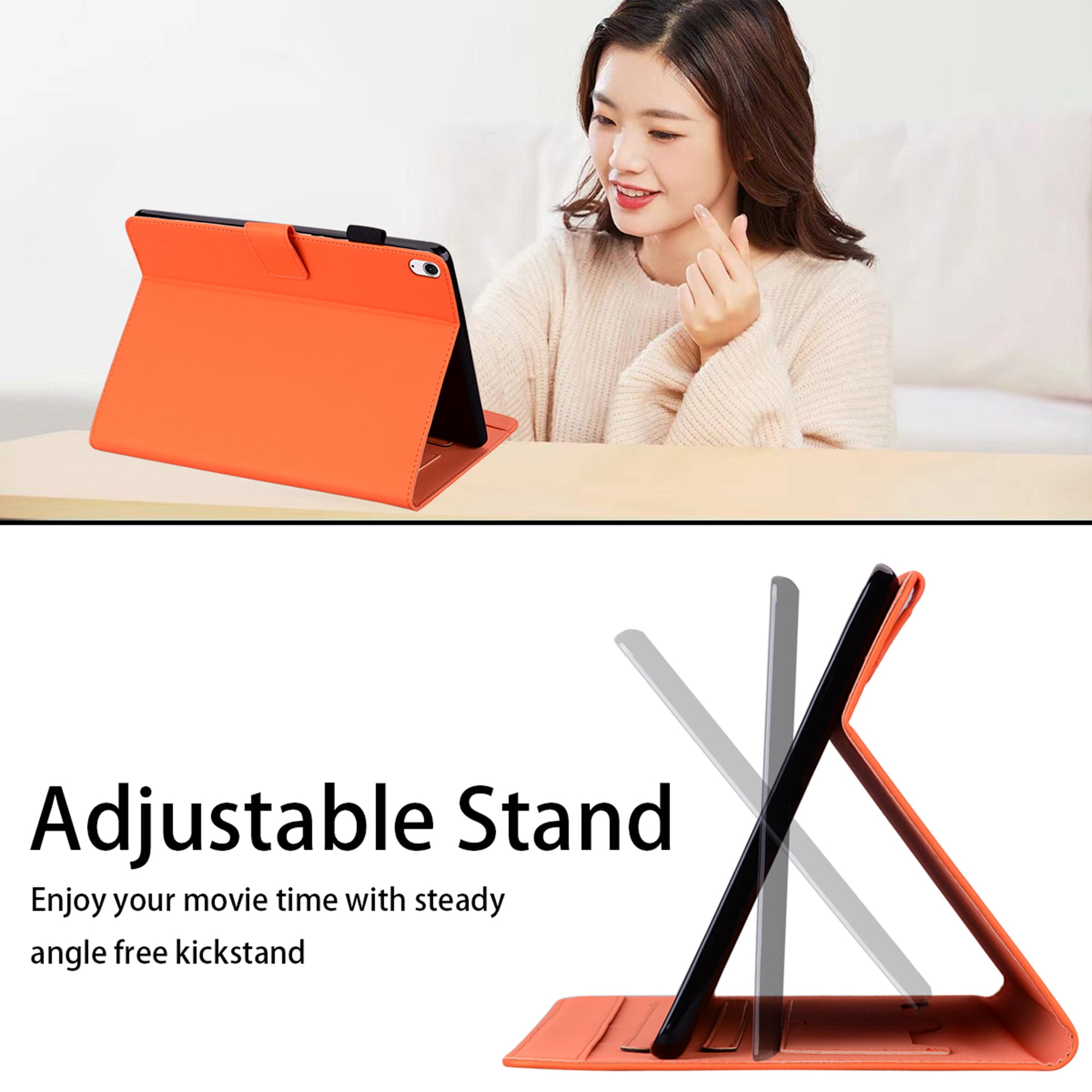 Dteck Folio Case for iPad Air 13-inch (M3/M2) 2025/2024, Multi-Angle Viewing Protective Stand Cover with Pencil Holder & Card Holder,Orange