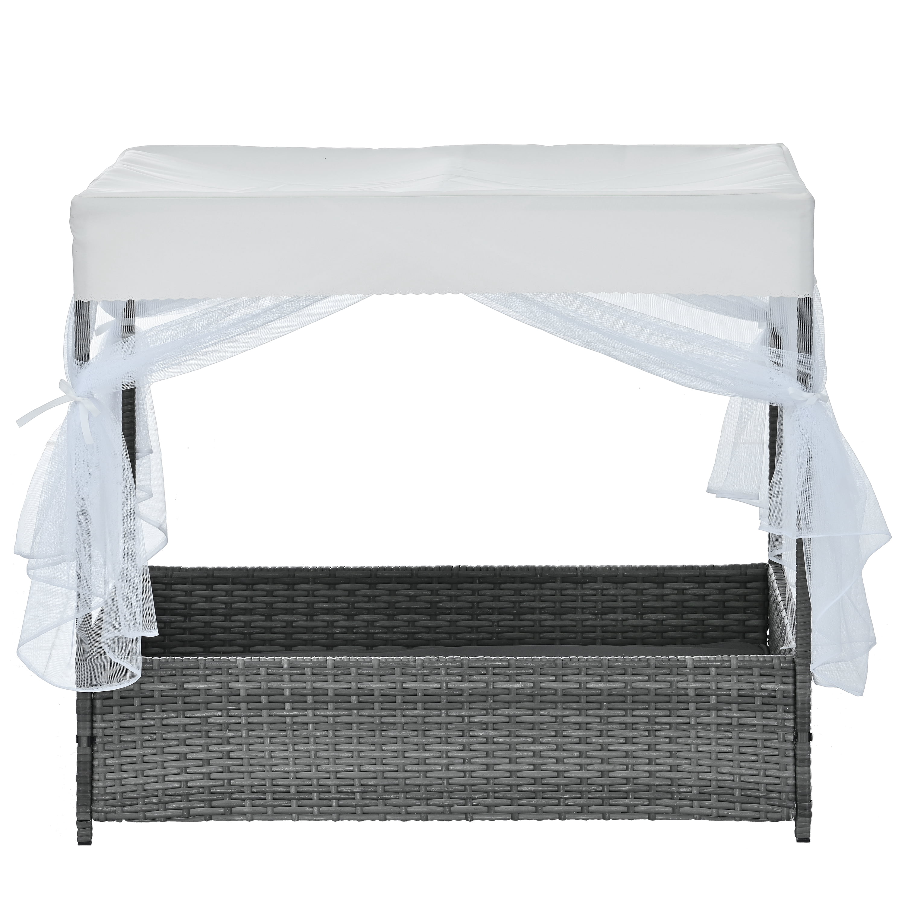 ZephyPaws 36" Dog Bed with Curtain, PE Wicker Pet Patio Furniture, Outdoor Elevated Pet Bed with Canopy & Cushion, Durable PVC Frame for Garden, Patio or Backyard