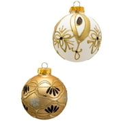 Kurt Adler 80MM Gold and White Glass Ball Ornaments, 6-Piece Box Set