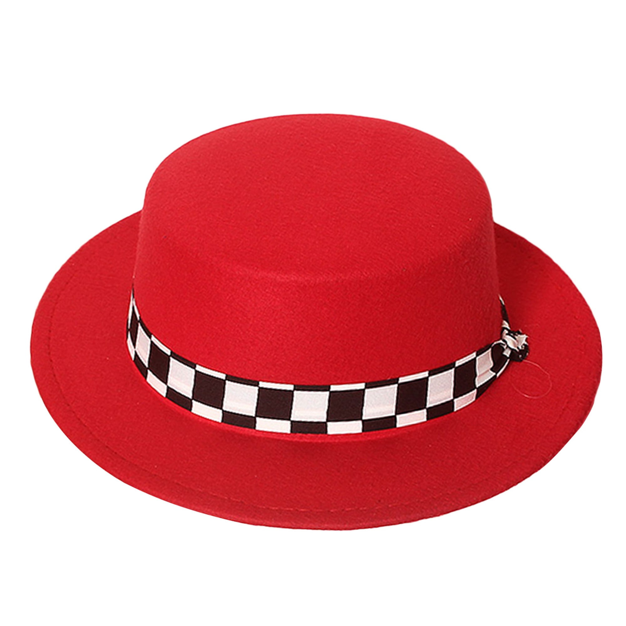 Licupiee Children Fedoras Hat Plaid Pattern Strap Decor Formal Hat Flat ...