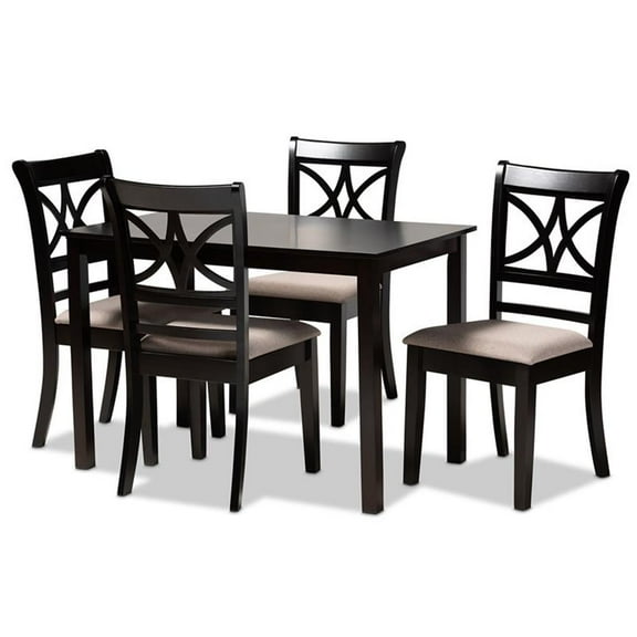 Bowery Hill Sand Upholstered Espresso Finished Wood 5-Piece Dining Set