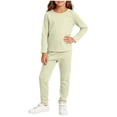 thumbnail image 3 of Agkizg Toddler Girls Clothing Set Solid 2 Piece Outfit Long Sleeve Tee Straight Leg Pants Casual Set, 3 of 6