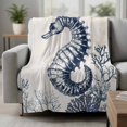 thumbnail image 2 of Navy Blue Seahorse Coastal Blanket Soft Cozy Warm Throw Blanket for Couch, Plush Fuzzy Flannel Fleece Blankets for Sofa, Beach Vintage Botanical Bed Blankets Lightweight Gifts for Women, 32"x48", 2 of 9