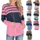 thumbnail image 4 of Sudadera con capucha de manga larga con empalme a rayas, suave y holgada, para mujer, para la cita diaria en la universidad, rosa, rojo, XXL, 4 of 6