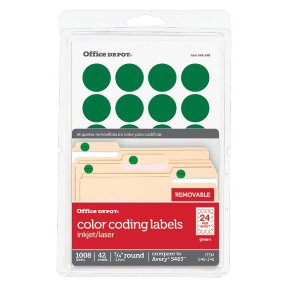 Office Depot Removable Round Color-Coding Labels, 3/4in. Diameter, Green, Pack Of 1,008, 3585401836