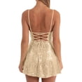 thumbnail image 5 of Women's Party Dress Club Dress Sleeveless Square Neck Adjustable Straps Bow Tie A Line Sequin Dress for Cocktail Banquet,Gold,XL, 5 of 5