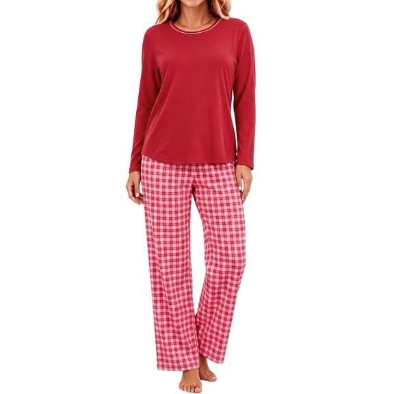 UVN Women Pajamas Sets Long Sleeve 2 Piece Lounge Set Casual Crewneck Sleepwear Tops and Long Printed Pants Soft Pjs Outfits with Pockets
