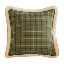 Christmas Plaid Decorative Throw Pillow Covers Scottish Tartan Cushion Case White Fuzzy Buffalo Checkered Pillowcase for Farmhouse Home Holiday Decor Green and Red, 18 x 18 Inches