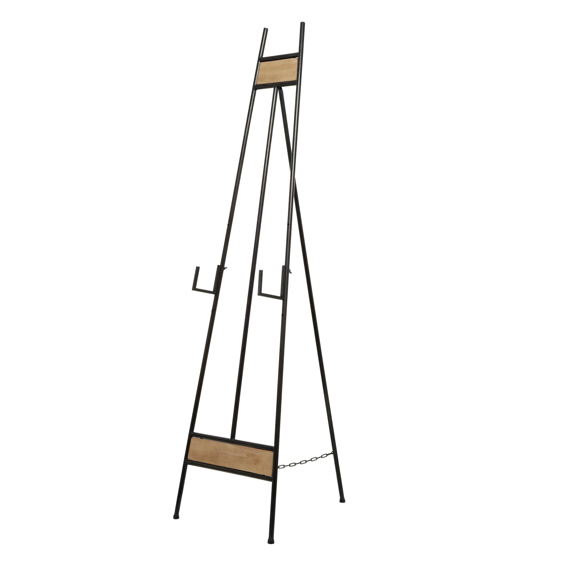 DecMode 19" x 66" Black Metal Tall Adjustable Floor 3 Tier Easel with Wood Panels, 1-Piece