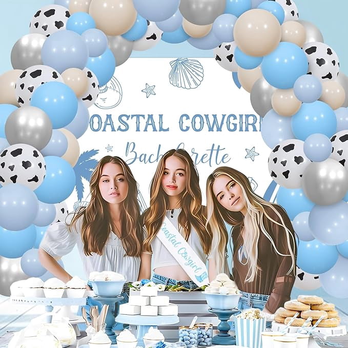 Coastal Cowgirl Bachelorette Party Decoration Backdrop Sash Balloon Garland Arch Kit for Coastal Cowgirl Nautical Beach Last Toast on The Coast Bachelorette Bridal Shower Party Decoration