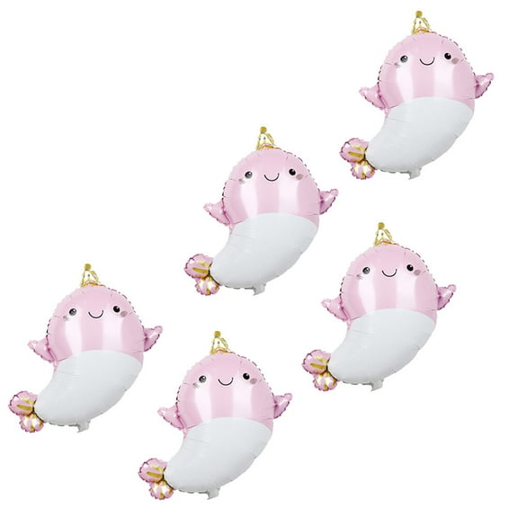 KAJNBN Cute Pink Narwhal Balloon Set for Family and Friends Birthday Party 5Pcs 11.8x9.1in