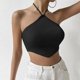 thumbnail image 5 of Camiseta Sin Mangas Con Cuello Halter Dobladillo curvo Cami Top Navel Exposed Women Y2k Style Traje de calle (Negro L) Cgtredaw Para estrenar, 5 of 6