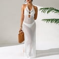 thumbnail image 5 of Halter Swimsuit Cover Ups for Women Crochet Knit Hollow Out Sleeveless Long Maxi Sundresses, 5 of 9