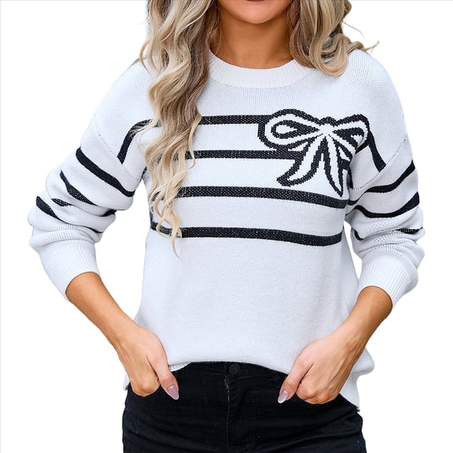 Suéter de Punto para Mujer, Larga, Cuello Redondo, Estilo Y2K, Informal Negro S