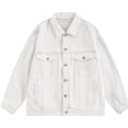 thumbnail image 5 of Fengqque Men's Long Sleeve Vintage Washed Denim Jacket, Lapel Collar Button Down Loose Fit Coat with Chest Pocket White XL, 5 of 5