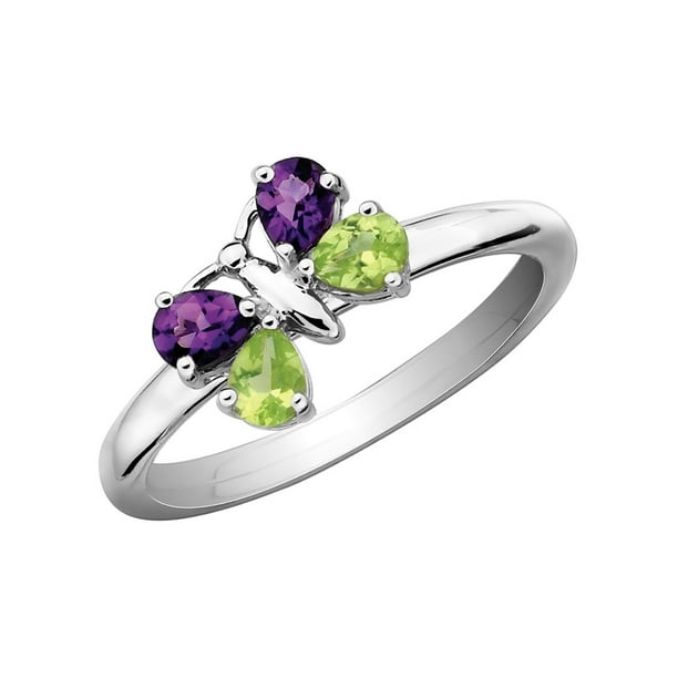 Gem And Harmony - Amethyst and Peridot Butterfly Ring 3/5 Carat (ctw ...