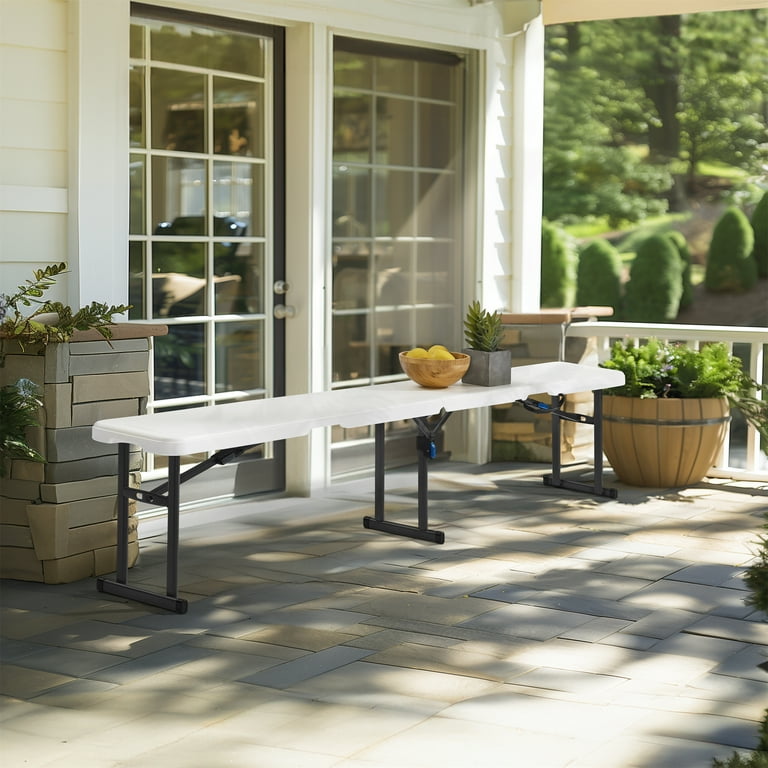 Mainstays 6 Foot Fold in Half Bench Steel Frame Indoor Outdoor Includes Carry Handle White Walmart