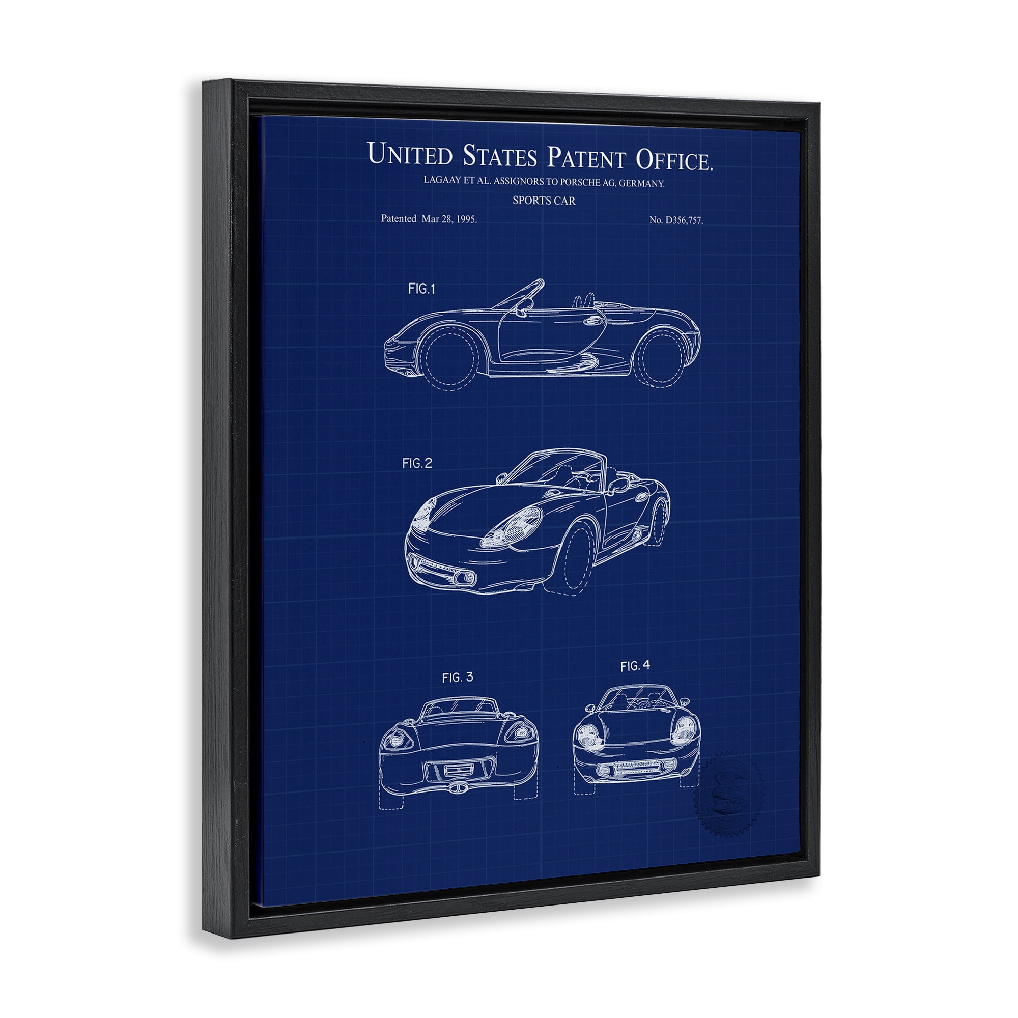 Stupell Industries Sports Car Blueprint Transportation Painting Black Floater Framed Art Print Wall Art, 17 x 21