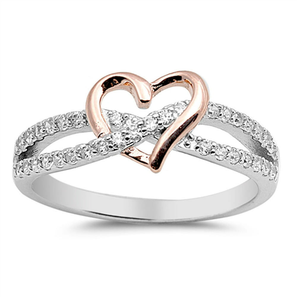 Sac Silver CHOOSE YOUR COLOR Rose GoldTone Heart Promise Ring