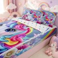 thumbnail image 3 of Erosebridal Cute Rainbow Unicorn Zipper Full Size Comforter Sets with Fitted Sheet and 2 Pillowcases for Girls, Pink Blooming Groovy Rose Zipper Bedding Set, Polkadot Reversible, 4pcs, 3 of 7